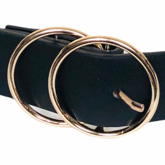 Black Round Gold Double Buckle Belt - Picture 7 of 7